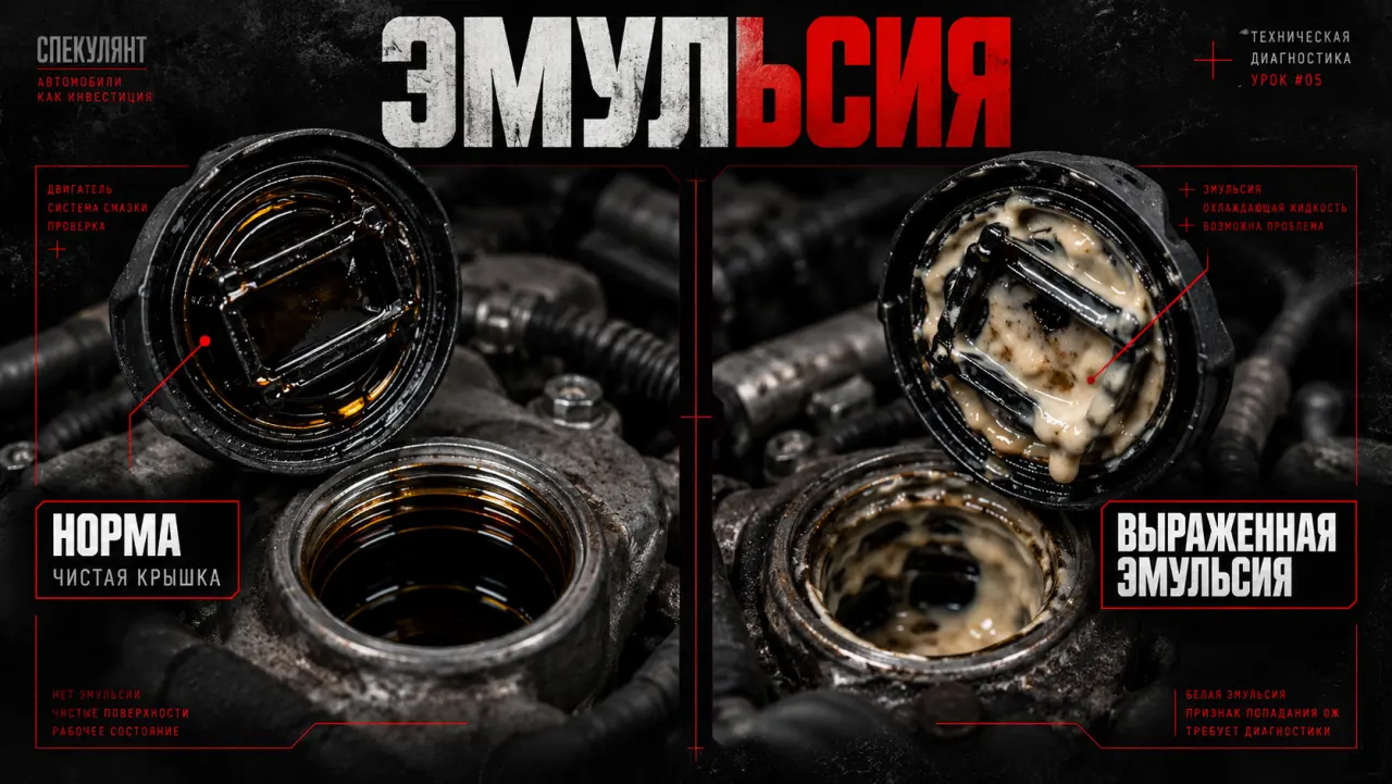 Эмульсия: нормальная крышка маслозаливной горловины и крышка с эмульсией